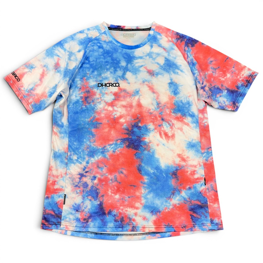 Dharco Space Cowboy SS Jersey Mens 2XL Blue Red Tie Dye MTB Riding Gorpcore RWB